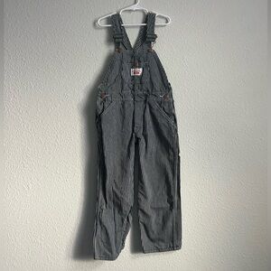 ROUND HOUSE BRAND Boys Youth Size 5 Denim OVERALLS Striped Conductor USA